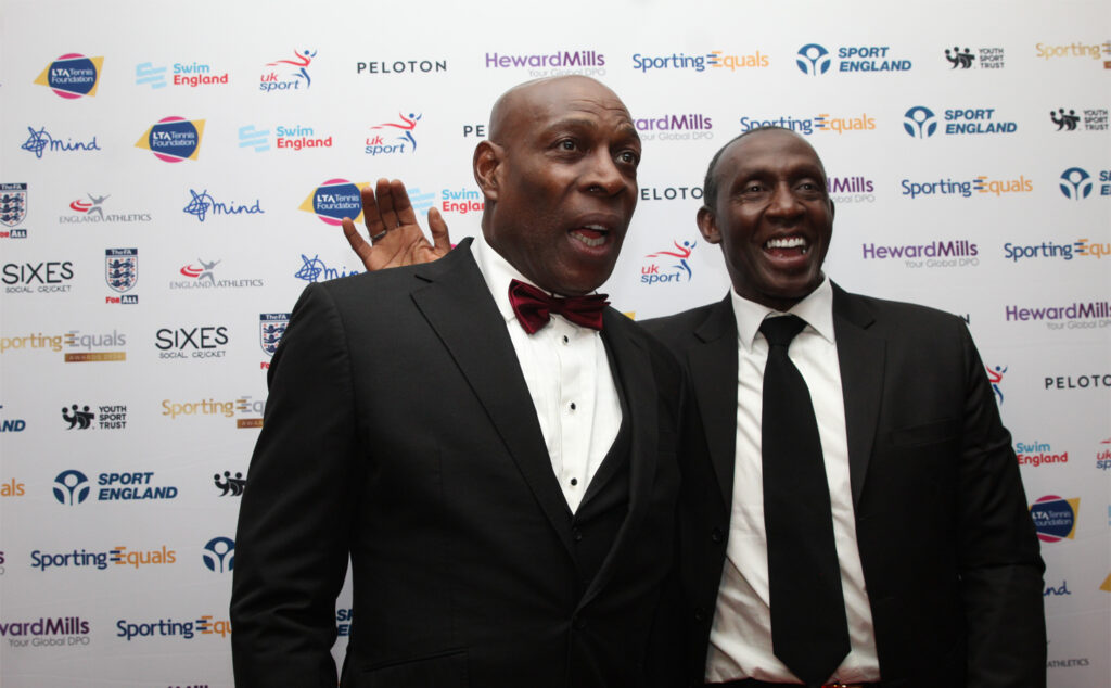 Frank Bruno (left) and Linford Christie (right) at the 2024 Sporting Equals Awards.